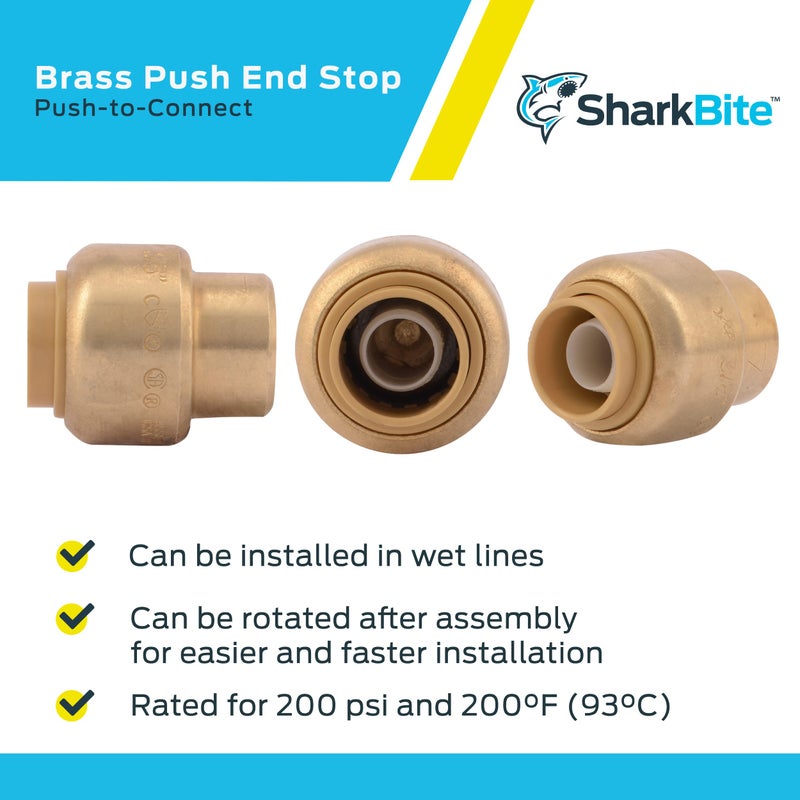 SharkBite 3/8 Inch (1/2 Inch OD) Push Cap, Push to Connect Brass Plumbing Fitting, PEX Pipe, Copper, CPVC, PE-RT, HDPE, U512LFA - Image 4